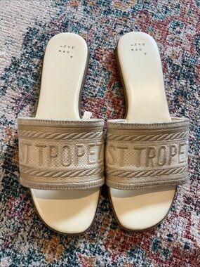 a new day Beige St. Tropez Embroidered Slide Sandals